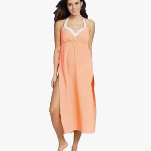 Xhilaration Neon Peach Midi Swim Cover Up Dress - size L